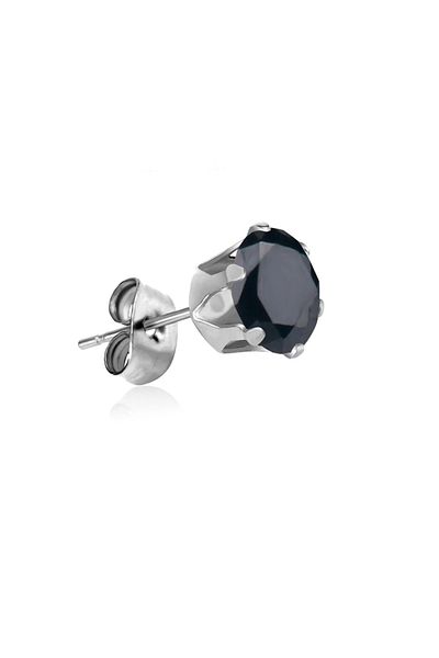 Öte Beri Öteberi Silver Stainless Non-Tarnish 316l Surgical Steel Unisex Black Oval Zircon Stone Single Earrings 1 Piece