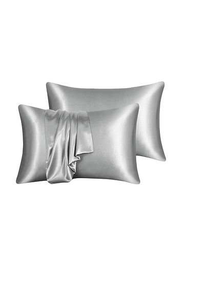 ANT HOME TEKS Gray Silk Satin Pillowcase - 50x70 Cm, 2 Pieces