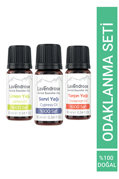 Lavendrose Odaklanma Set 3’lü Uçucu Yağ Aromaterapi Set %100 Saf Servi Yağ, T...