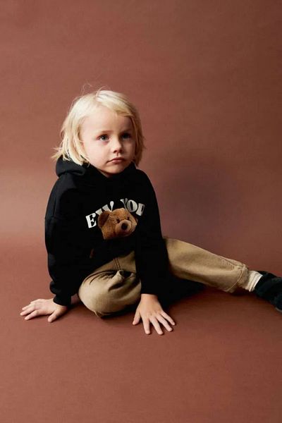 Magu Unisex Kids Tedy Teddy Bear Cotton Hooded Sweatshirt Jogger Tracksuit Bottom-Top Set