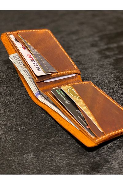 MAT Deri Men's Wallet Orange Genuine Leather Handmade Classic Money Wallet