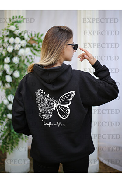 EXPECTED Hanorac cu glugă pentru femei, negru, supradimensionat, cu imprimeu ...
