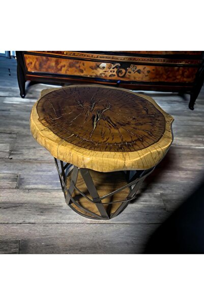 Metmobilya ÇINAR AĞACI EPOKSİ BOYALI METAL İŞLEMELİ BACAK ORTA ZİGON SEHPA