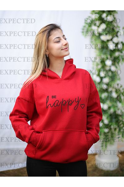 EXPECTED Суитшърт с качулка и принт Be Happy Oversize
