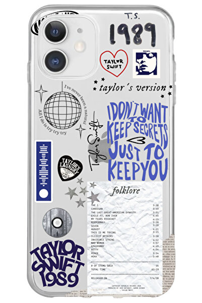 WANNA PROTECT iPhone 11 Taylor Swift Sticker Desenli Desenli Şeffaf Silikon T...
