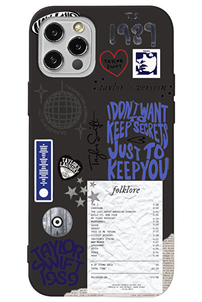 WANNA PROTECT iPhone 15 Pro Max Siyah İçi Kadife Taylor Swift Sticker Desenli...