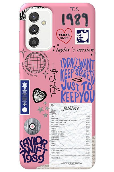 WANNA PROTECT Samsung Galaxy A34 Pembe İçi Kadife Taylor Swift Sticker Desenl...