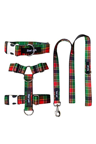 Jimi pet طقم المقود موديل الترتان الأسود