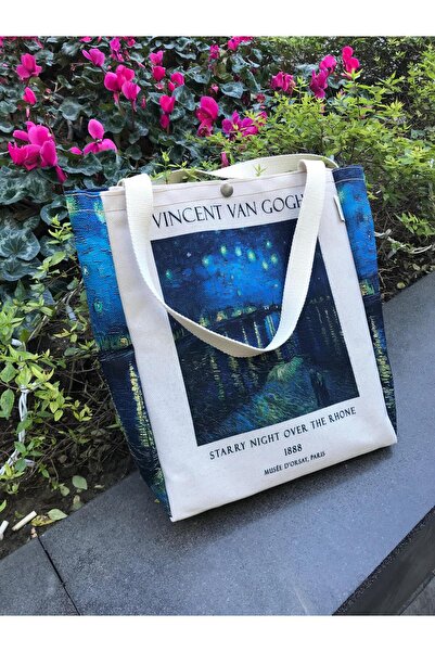pamukcanta Van Gogh Kanvas Bez Çanta Yıkanabilir Çıtçıtlı Cepli