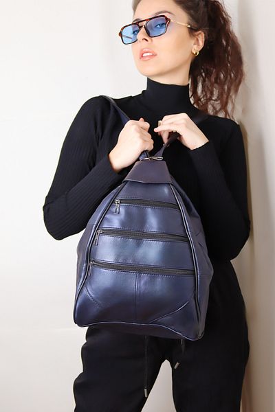 Jack Tonio Women's Navy Blue Adjustable Strap Leather Backpack Shoulder Bag Handbag Messenger Bag