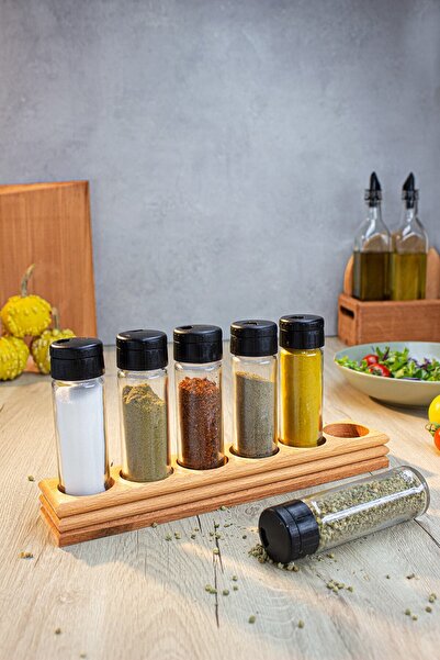KukiWood Vera 6-Piece Spice Set, 6-Piece Spice Set with Wooden Stand 01