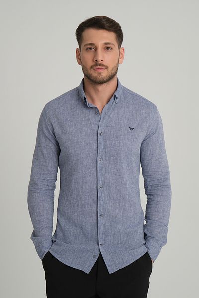 Redline Cămașă de bază din in spălat pentru bărbați Slim Fit 2198