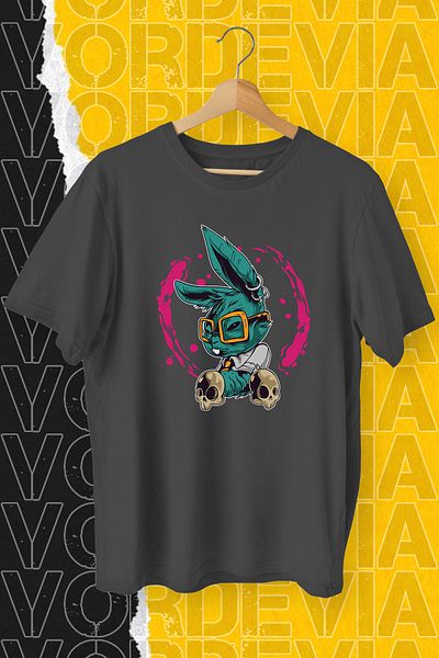 Vordevia Μπλουζάκι με στάμπα Rabbit Μαύρο Oversize
