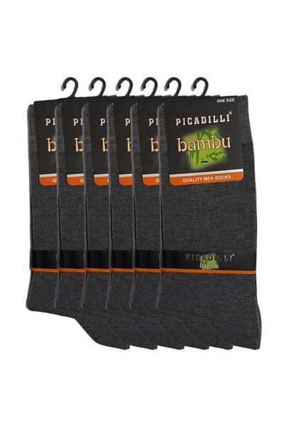 Picadilli 6 чифта мъжки първокласни сиви дълги дебели бамбукови чорапи до глезена