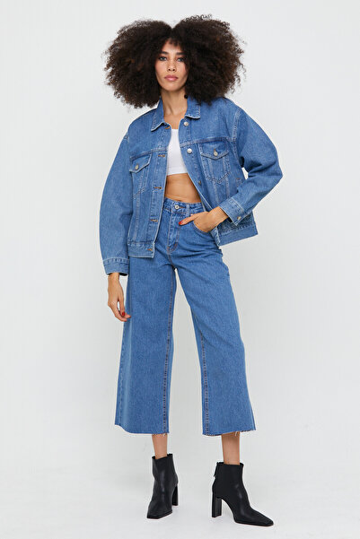 BOSHETTI Kadın Mavi Culotte Mom Jean Pantolon