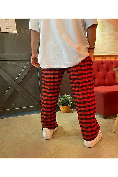 DENOKMODA HARAJUKU PLAID SQUARE PATTERNED PAJAMAS TRACKSUIT / PANT