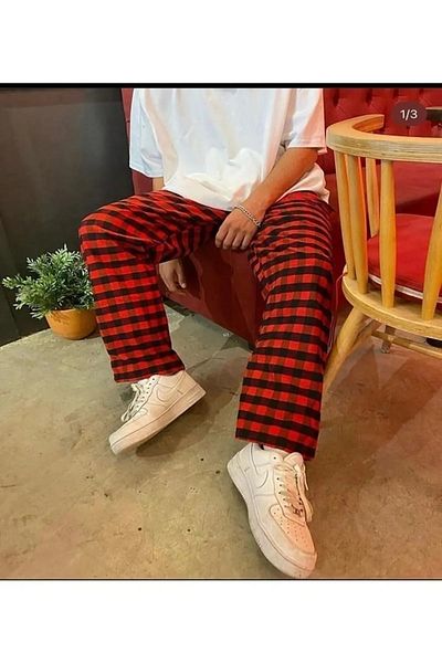 DENOKMODA HARAJUKU PLAID SQUARE PATTERNED PAJAMAS TRACKSUIT / PANT