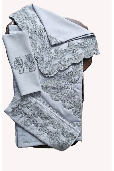 ZESA HOME Guipure 4 Piece Prayer Rug Set Gray Dowry Box