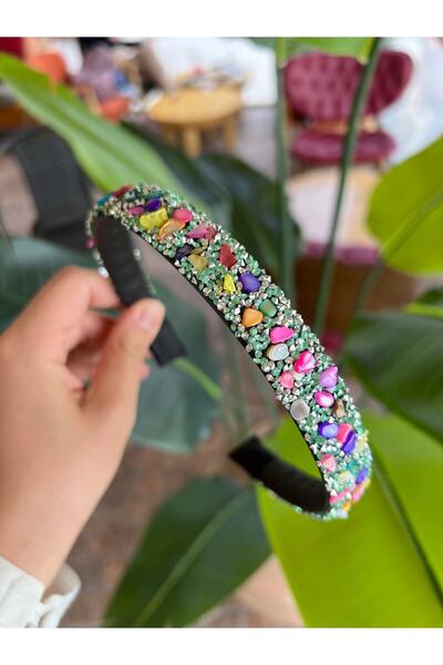 Hayals Banda de păr colorată din piatră naturală, cu piatră de cristal fină