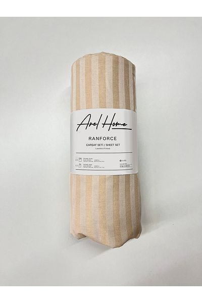 Arel Home Striped Single Elastic Sheet Set with Ranforce 100% Cotton Pillowcase