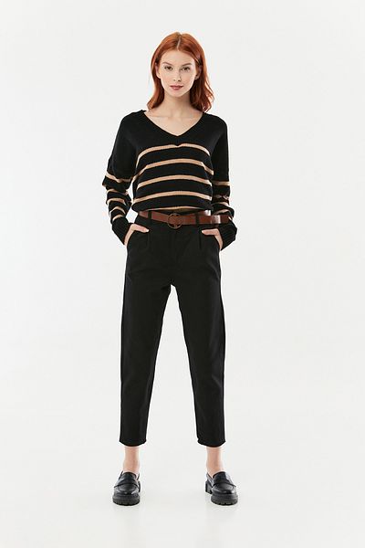 Fulla Moda Hose aus Gabardine mit Gürtel und hohem Bund