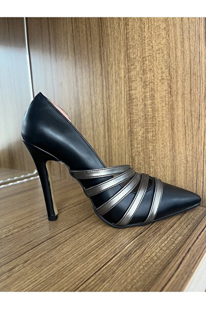 Mimoza Kadın siyah şerit detaylı Stiletto