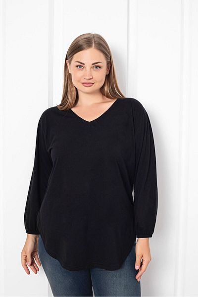 Trendbade Butik Γυναικεία Μαύρη Μπλούζα με σχισμή V λαιμόκοψη μεγάλου μεγέθους (ΛΕΠΤΗ).
