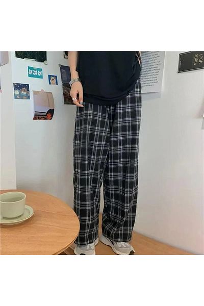 Gofeel Harajuku Checkered Wide Leg Unisex Plaid Sweatpants