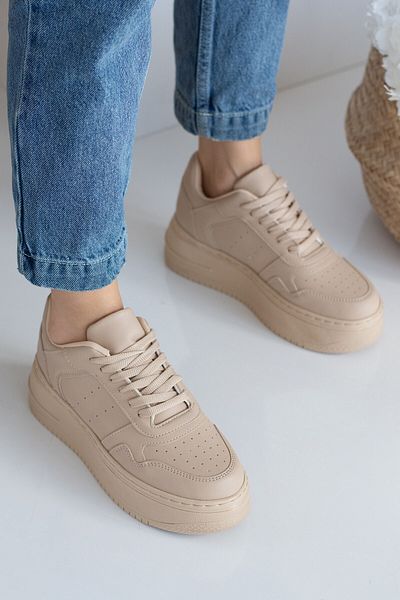 İmerShoes Μπεζ γυναικεία αθλητικά παπούτσια - Αθλητικά παπούτσια περπατήματος με κορδόνια, ελαφριά και χοντρά επίπεδη σόλα 451