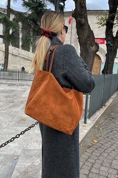 Ysmn Genuine Suede Leather Double Handle Wide Women's Shoulder Bag YC012035HSD
