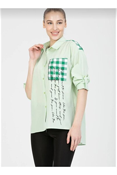 Blue Space Kadın Yeşil Bacis Oversize Gömlek