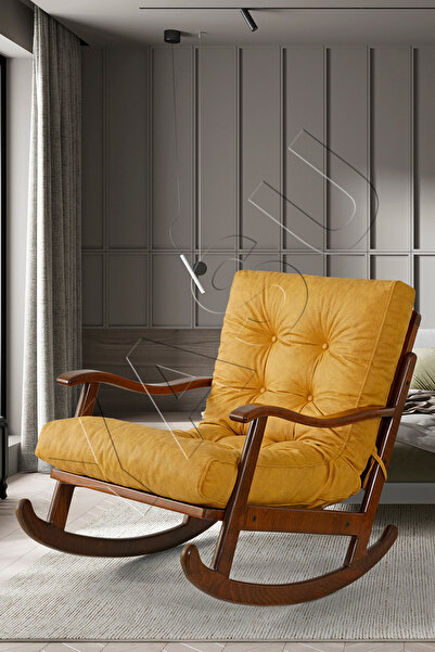 YASÜ SALLANAN SALLANIR KOLTUK SARI AHŞAP BABA EMZİRME KİTAP TV KOLTUĞU SANDALYE KANEPE BERJER NUBUK