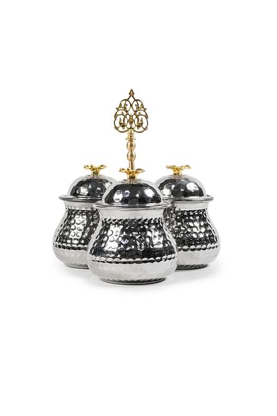 ANTEPSEPETİ Silver Plated Forged 3-Piece Copper Spice Jar