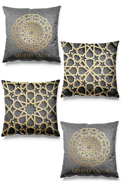 Pilloveland Set de 4 huse de pernă din piele intoarsa cu model Mandala Ramadan imprimate pe doua fete Ramadan Kareem