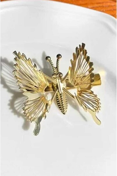 MİNAHOBİ مشبك معدني متحرك على شكل فراشة ذهبي اللون مكون من قطعتين