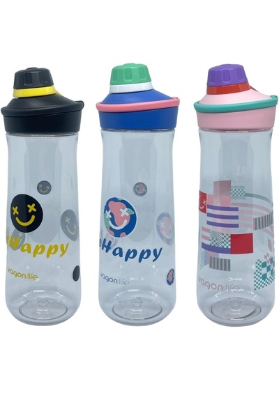 Vagonlife 650ML VGN0808 Döndürülerek Açılan Rahat Kapaklı Kulplu Desenli Gövde Polikarbon Su Mataras