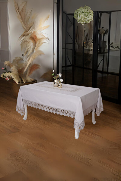 Finezza Față de masă din țesătură de in dantelă Esra Lüx, gri, 160x230 cm - 1118