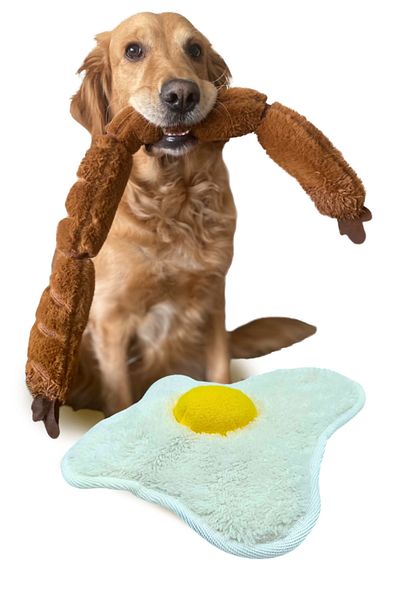 Havhav Breakfast Enjoyment Dog Plush Toy Set 2 Pieces Sound Making Dog Traction Toys