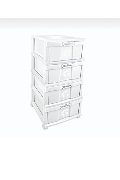 Blueeslife Büyük Boy Düz Beyaz Plastik Çekmeceli 4 Katlı Sebzelik Komidin Şif...