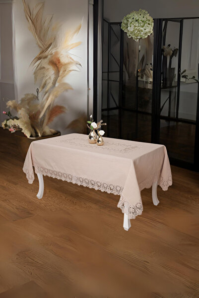 Finezza Esra Lüx Čipka komad Lan tkanina bež Stolnjak 160x230 cm - 1117