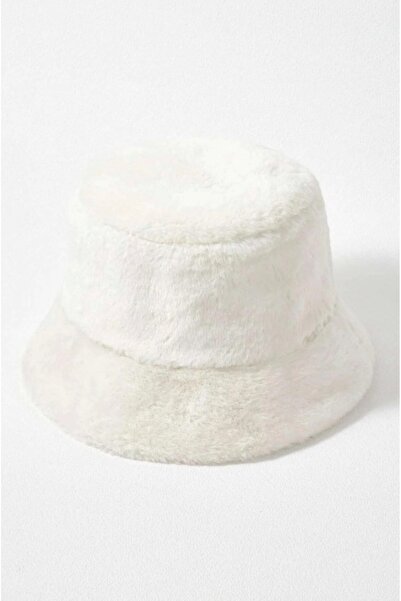 caxis Kadın Kırık Beyaz Yumuşak Dokulu Peluş Kova Şapka Bucket