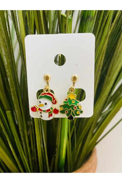 1PARÇAMAVİ Snowman Christmas Clip Women's Earrings - Non-perforated Earrings
