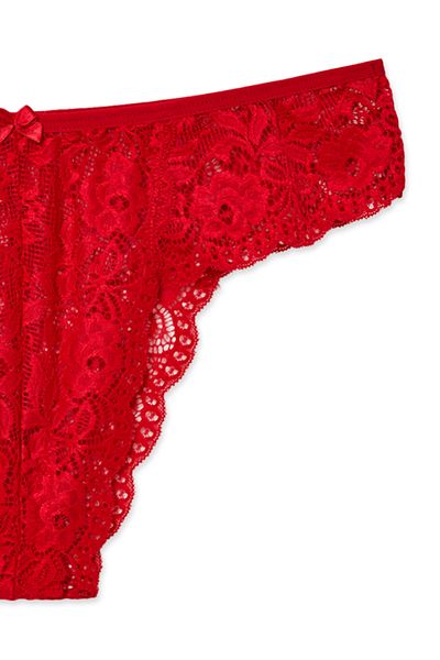 HNX Κόκκινη Δαντέλα Ψηλόμεση Plus Size Γυναικεία κιλότα Βραζιλίας