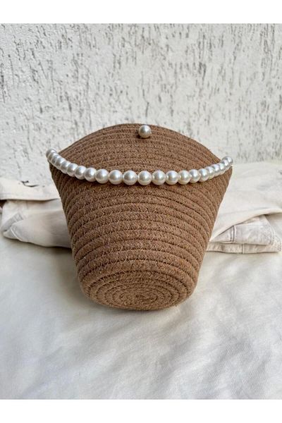 LEATHEROO Geantă de umăr de damă maro închis cu design perlat