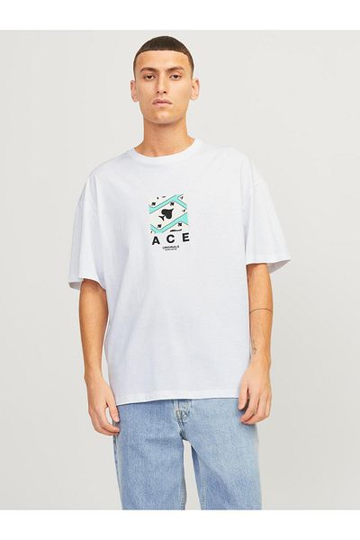 Jack & Jones Ανδρικό λευκό μπλουζάκι Jack Jones Jorblockpop Tee Ss Crew Neck Tg Ln 12254169 -01