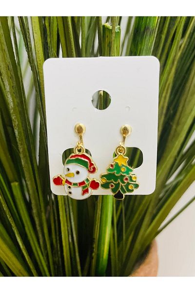 1PARÇAMAVİ Snowman Christmas Clip Women's Earrings - Non-perforated Earrings