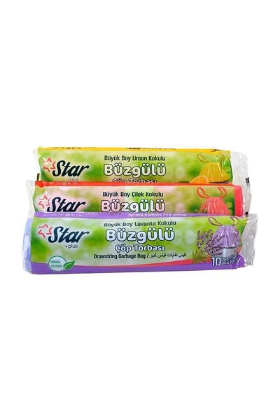 Star Plus 3 Pieces Lavender - Lemon - Strawberry Scented Drawstring Garbage Bag Large Size 120 Gr65x70 cm