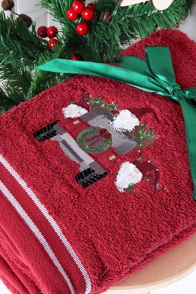 Baveno 100% Cotton New Year's Car Embroidered 2 Pieces 50x70 Happy New Year Hand/Face Towels