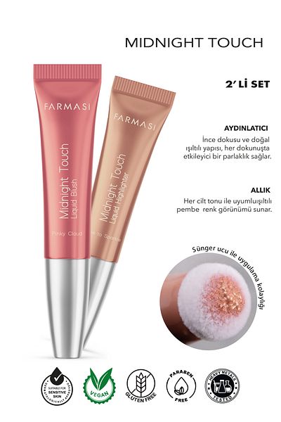 Farmasi Midnight Touch Soft Sponge Tip Set Blush Pinky Cloud & Highlighter Time To Sparkle 12ml X2