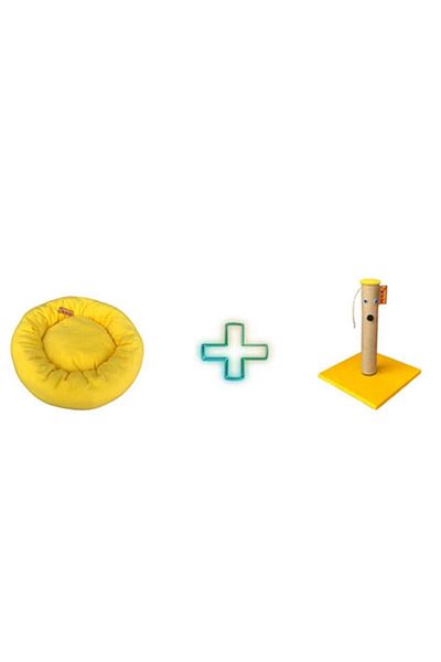 BRT Pet Scratching Board, Polar Bagel Cat Bed Set of 2 Yellow